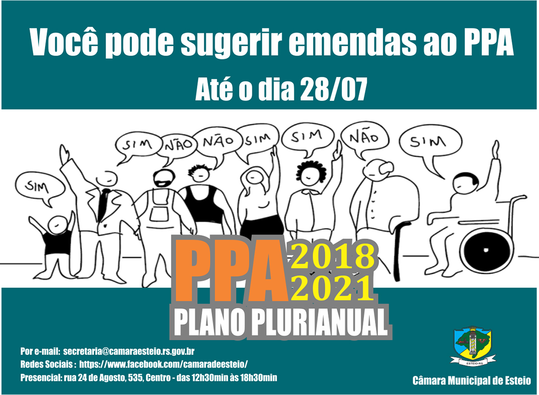 Hoje é o último dia para que a  comunidade e entidades façam sugestões de emenda ao Plano Plurianual