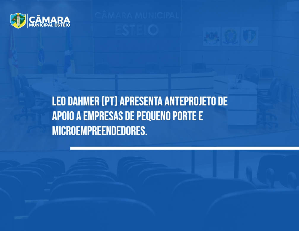 Leo Dahmer (PT) apresenta anteprojeto de apoio a empresas de pequeno porte e microempreendedores. 